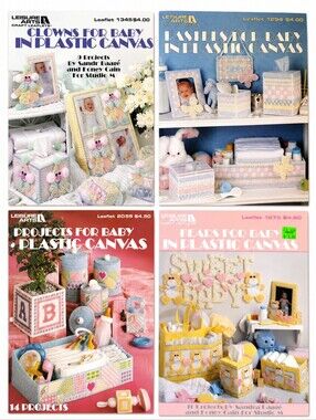 Leisure Arts Lot Of 4 Baby Themed Plastic Canvas Pattern Booklets-Bears, Clowns+